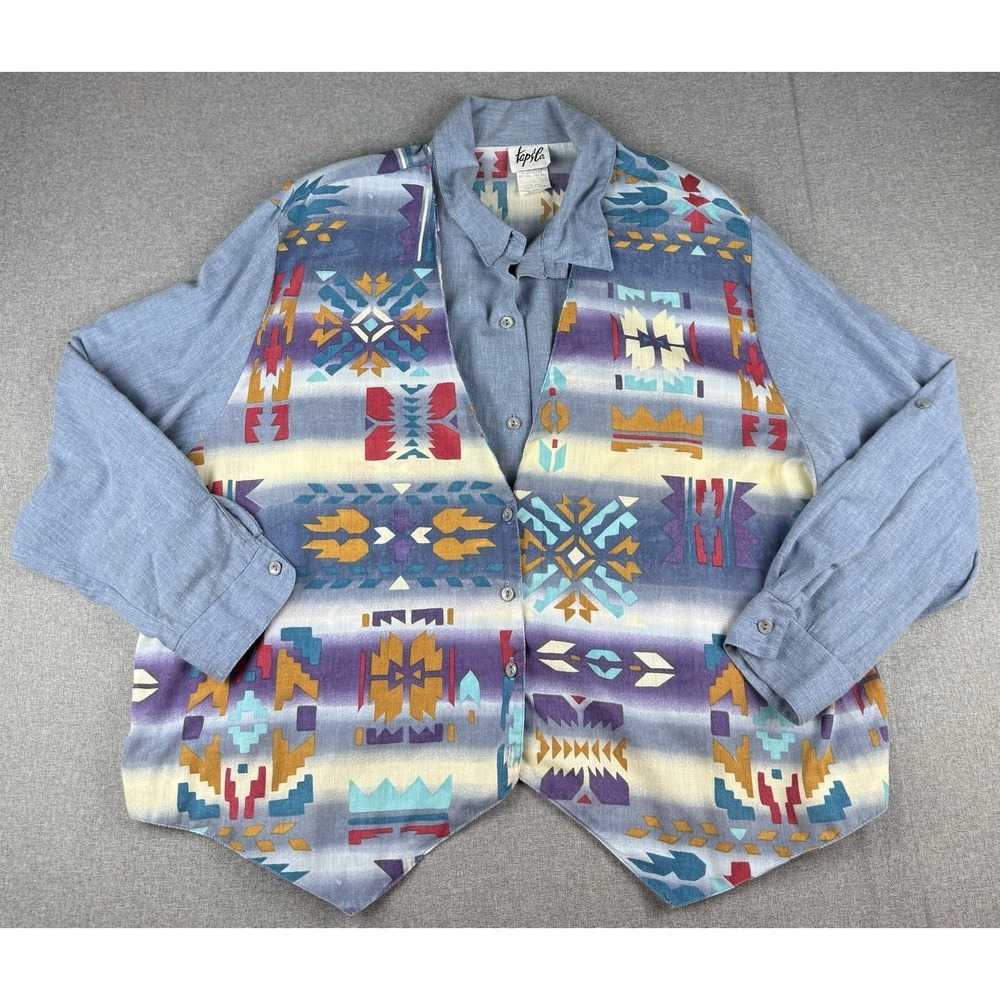 Vintage Tapeslo USA Southwestern Aztec Button Front Shirt Jacket Womens 22W